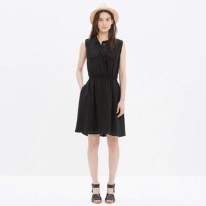 Madewell Journey Black Silk Sleeveless Shirtdress